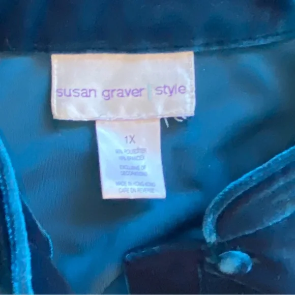 Susan Graver Style Velour embroidered jacket 1x plus size spring green blue - Picture 5 of 6